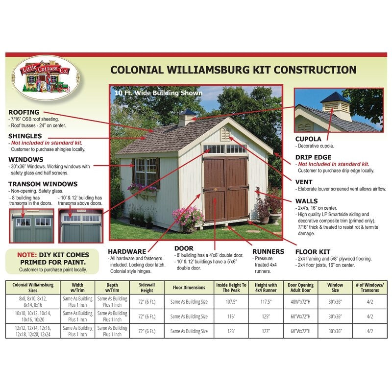 Colonial Williamsburg 10 ft. W x 16 ft. D Solid and Manufactured Wood Storage Shed
