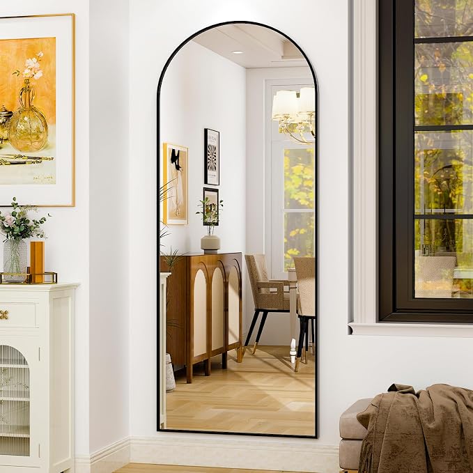 Miroir pleine longueur 71,12 cm x 180,32 cm - Cadre en alliage d'aluminium - Grand miroir sur pied noir pour chambre, salon, salle de bain