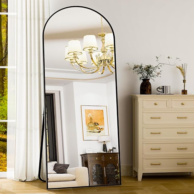 Miroir pleine longueur 71,12 cm x 180,32 cm - Cadre en alliage d'aluminium - Grand miroir sur pied noir pour chambre, salon, salle de bain