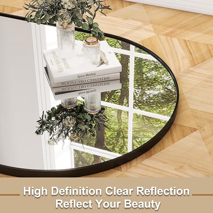 Miroir pleine longueur 71,12 cm x 180,32 cm - Cadre en alliage d'aluminium - Grand miroir sur pied noir pour chambre, salon, salle de bain