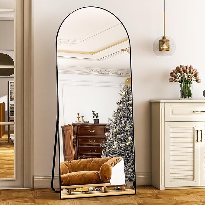 Miroir pleine longueur 71,12 cm x 180,32 cm - Cadre en alliage d'aluminium - Grand miroir sur pied noir pour chambre, salon, salle de bain